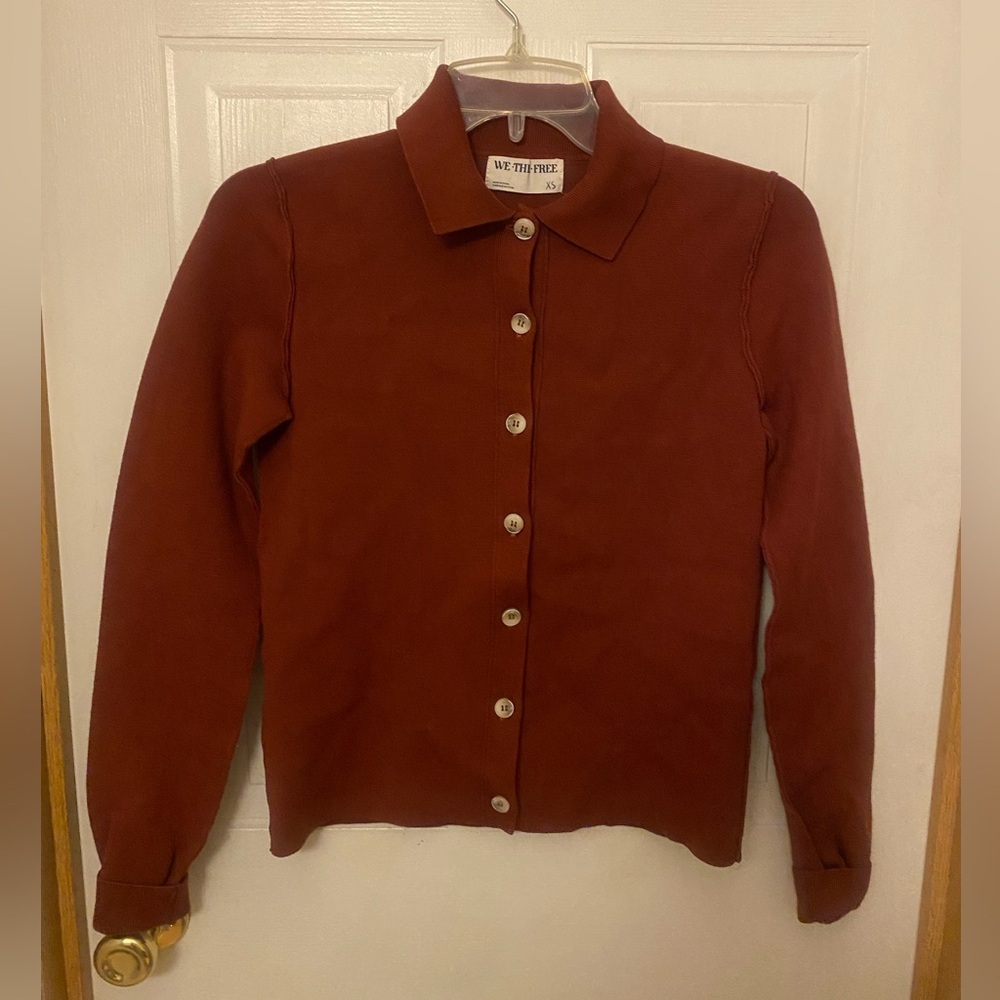 We The Free Twofer Button-Front Collared Cardigan in Rust